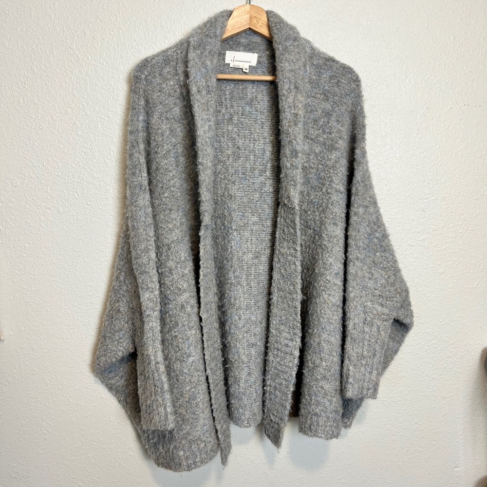 Anthropologie Cozy‎ Knit Cardigan Sweater Wrap Wool-Blend Women One-Size Grey